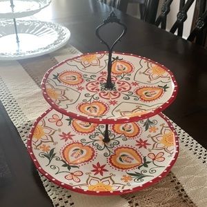 Tiered ceramic plates.